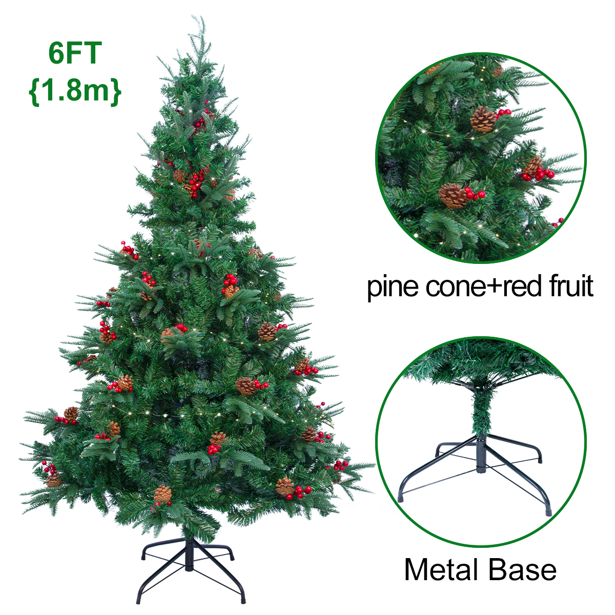 Culivaro 6ft Artificial Christmas Tree with LED Li